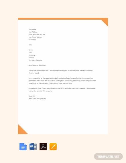 Basic Short Simple Resignation Letter Sample