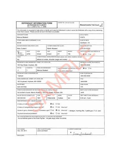 general defendant information form sample