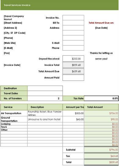 green travel services invoice sample