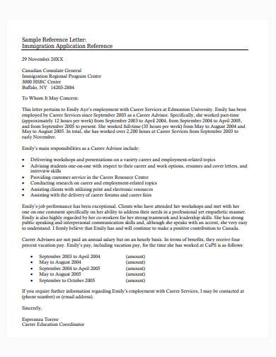 immigration application reference letter