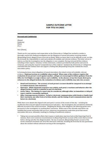 investigation outcome letter template