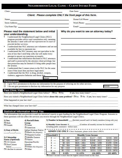 legal clinic client intake form