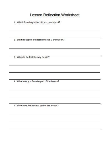 lesson reflection worksheet