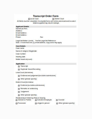local court transcript order form