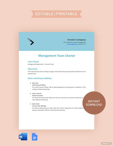 management team charter template