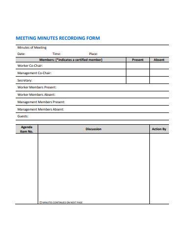 meeting minutes recording form