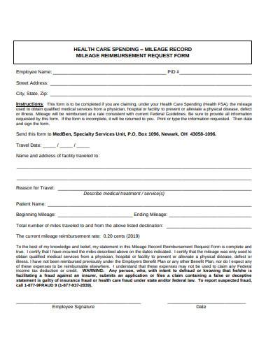 mileage record reimbursement request form