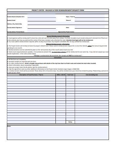 mileage and food reimbursement request form