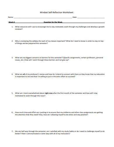 mindset self reflection worksheet
