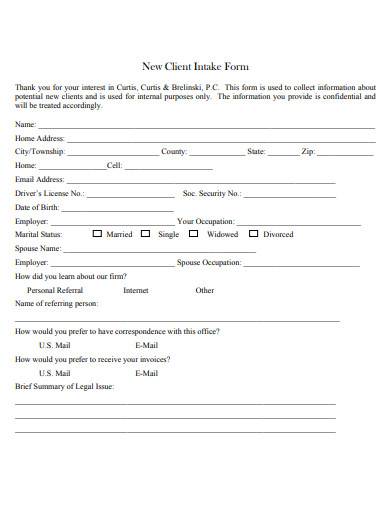 new client intake form