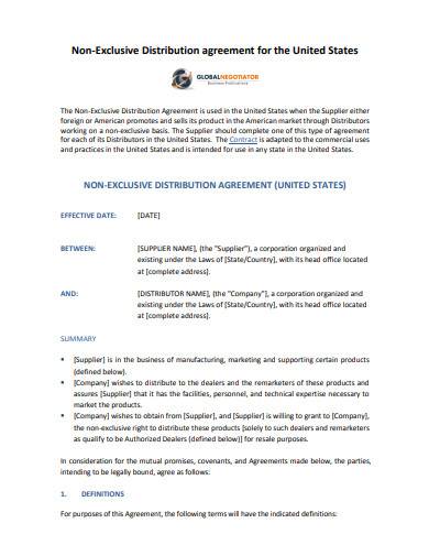 Free 9 Non Exclusive Distribution Agreement Samples In Pdf Ms Word