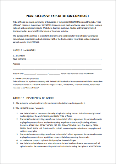 FREE 8 Non Exclusive Agreement Templates In PDF MS Word