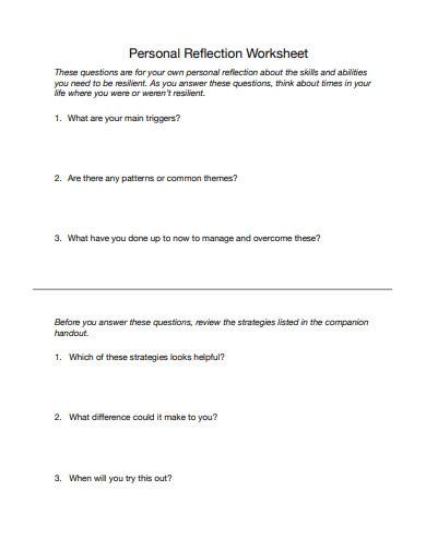 personal reflection worksheet