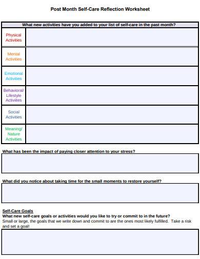 post month self care reflection worksheet