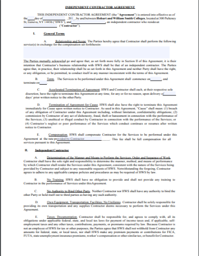 printable independent contractor agreement templates