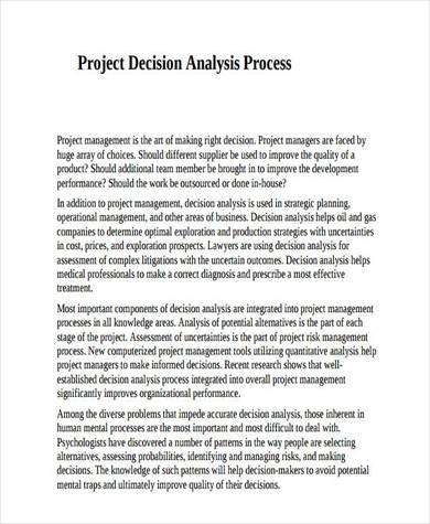 project decision analysis process sample