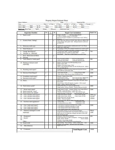property repair estimate sample in pdf