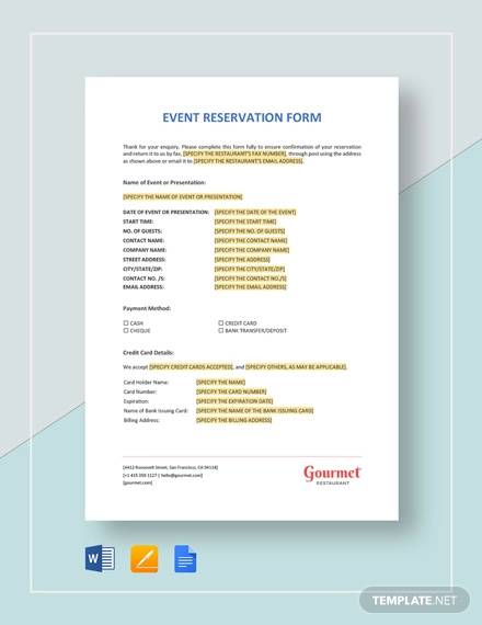reservation form template