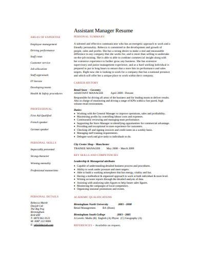retail assistant manager resume template