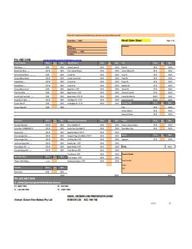 retail order sheet example