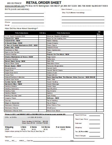 retail order sheet in in doc