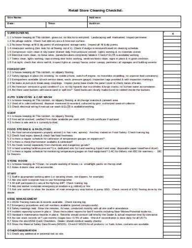 retail store cleaning checklist in doc