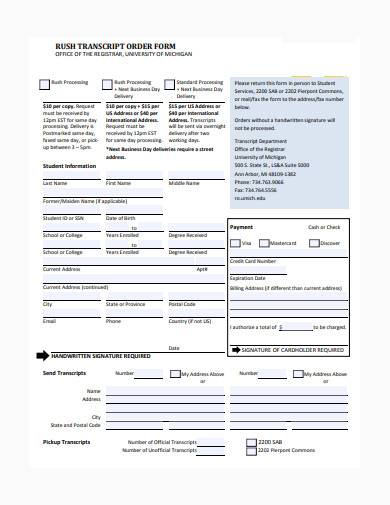 rush transcript order form sample