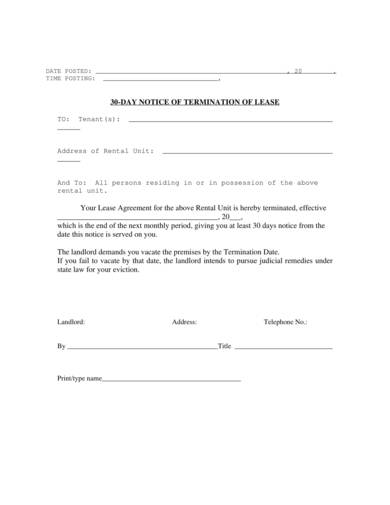sample 30 day notice agreement of lease termination