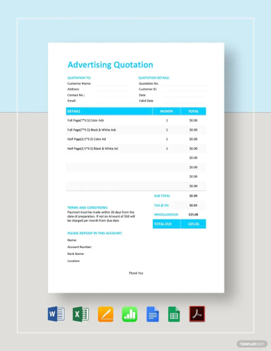 sample advertising quotation template
