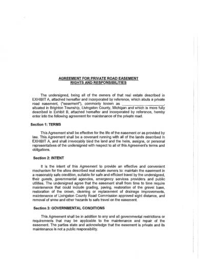 sample agreement for private road easement rights and responsibilities