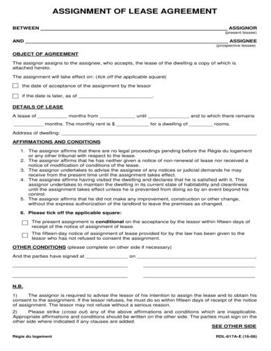 sample assignment for lease agreement