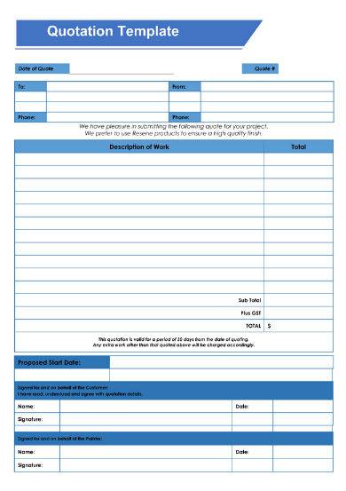 sample construction quotation template