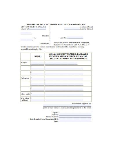 sample defendant information form template