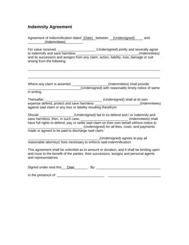 sample indemnification agreement