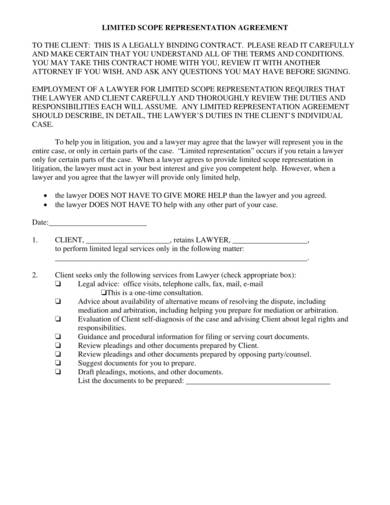 sample limited scope representation agreement