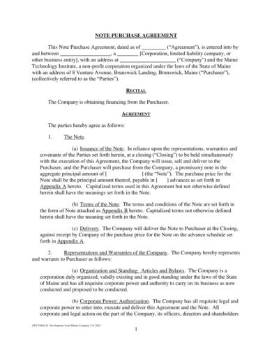 sample note purchase agreement