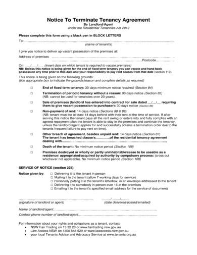 sample notice agreement to terminate tenancy agreement