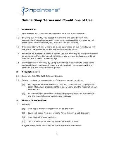 sample online shop terms and conditions of use