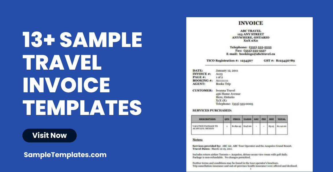 sample travel invoice templates