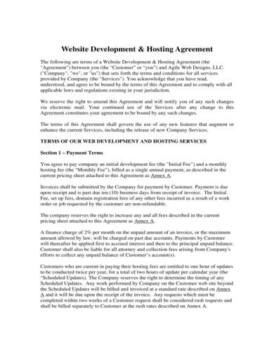 sample website development and hosting agreement