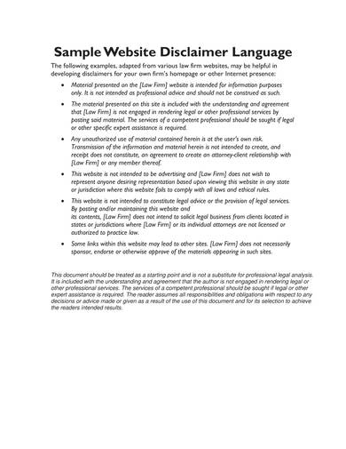 sample website disclaimer language