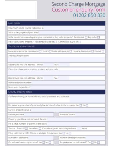 second charge mortgage customer enquiry form