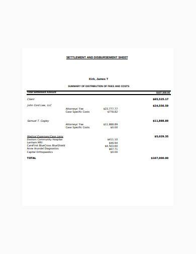 settlement disbursement sheet sample