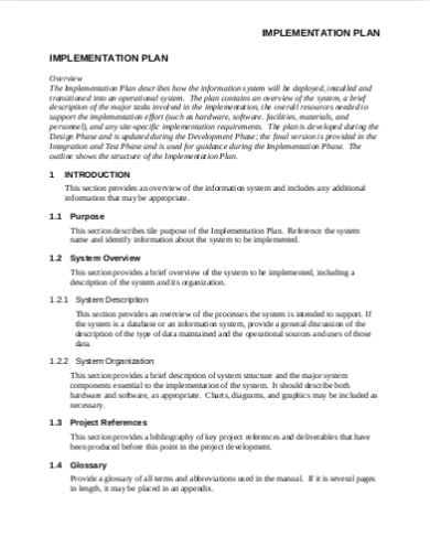 simple project implementation plan template