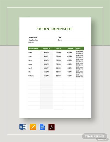 student sign in sheet template