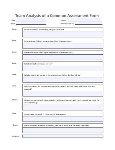 team analysis of a common assessment form