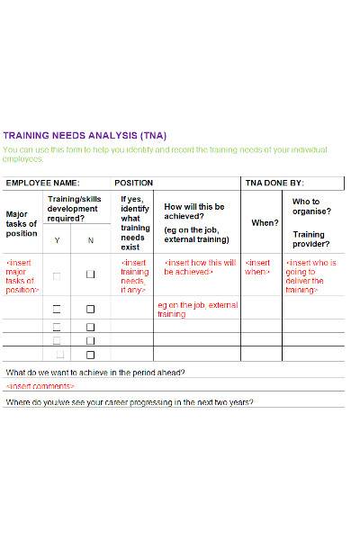 training analysis template in ms word