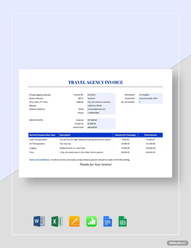 travel agency invoice template