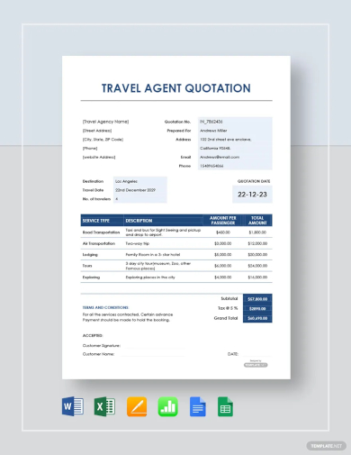 travel agent quotation template