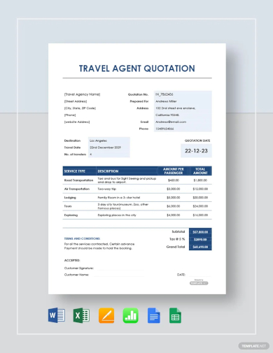 FREE 15  Travel Quotation Templates in XLSX XLTX DOTX